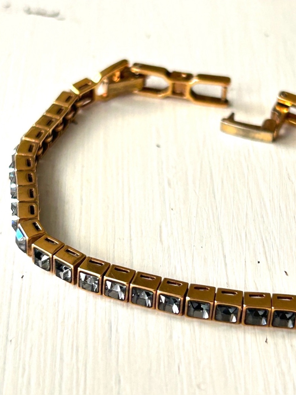 Swarovski Square Diamanta Shape Bracelet Navy Crystals Gold-Plated Authentic